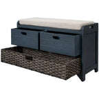 Banc de rangement d'entrée avec panier amovible et 2 tiroirs, avec coussin amovible pour salon