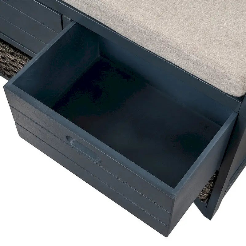 Banc de rangement d'entrée avec panier amovible et 2 tiroirs, avec coussin amovible pour salon