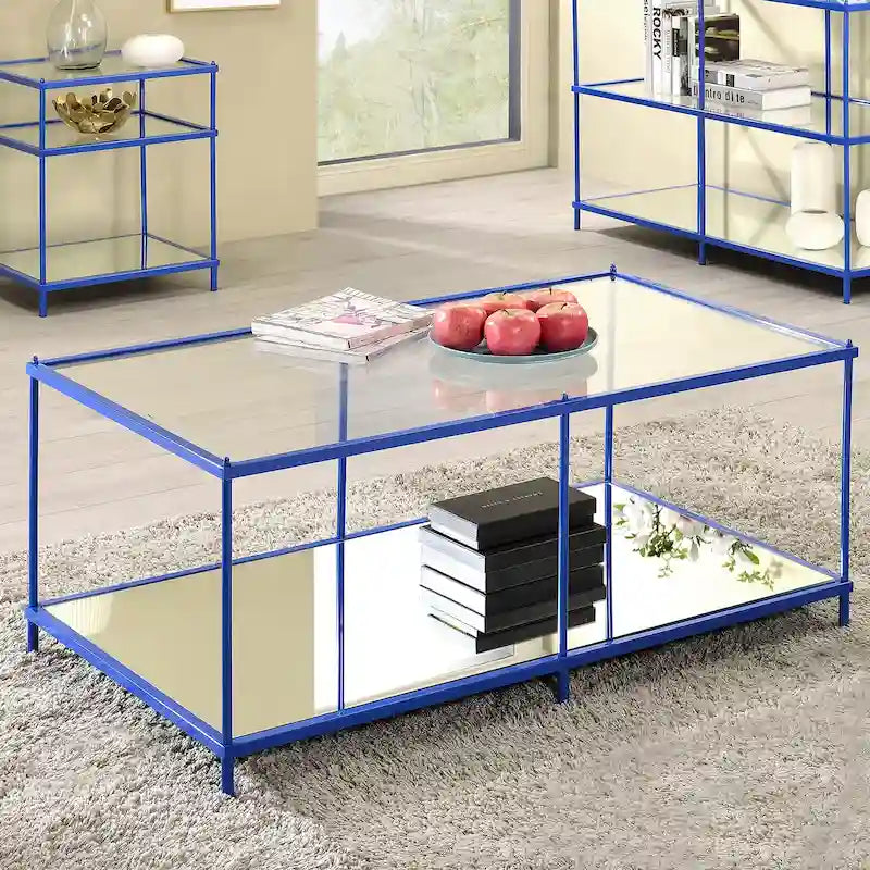 Table basse à plateau en verre de 107 cm avec 1 étagère, modèle contemporain, par Furniture of America