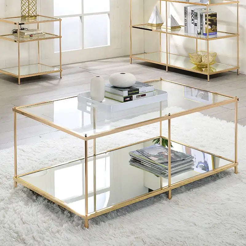 Table basse à plateau en verre de 107 cm avec 1 étagère, modèle contemporain, par Furniture of America