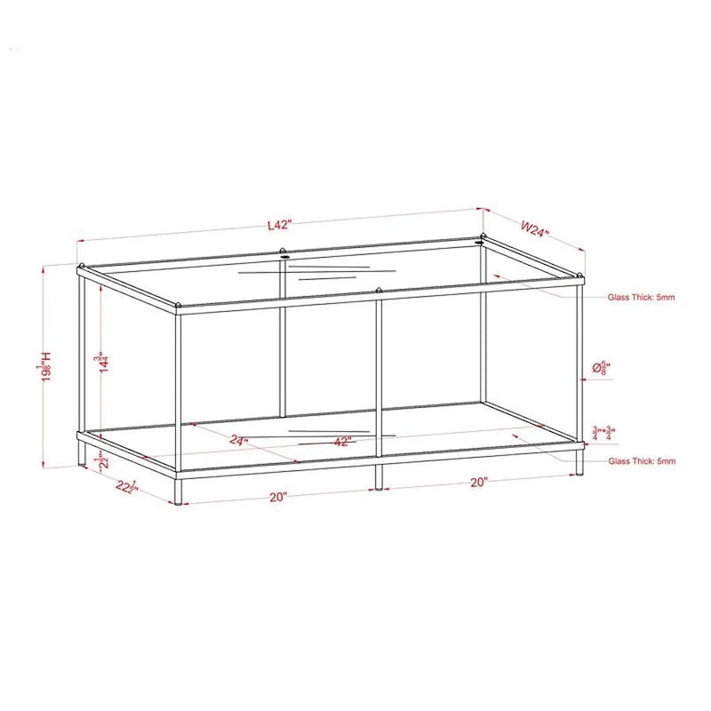 Table basse à plateau en verre de 107 cm avec 1 étagère, modèle contemporain, par Furniture of America