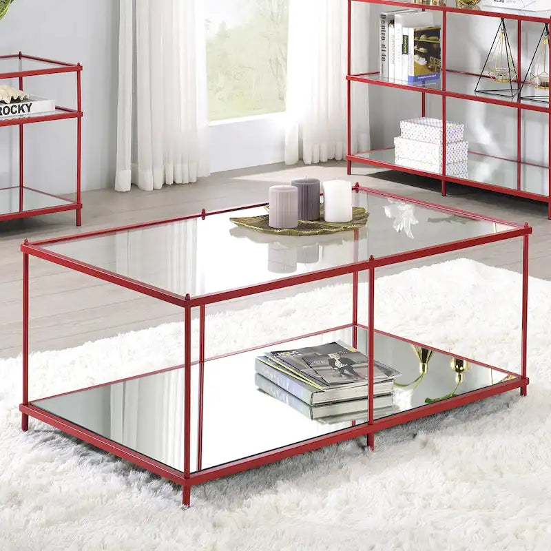 Table basse à plateau en verre de 107 cm avec 1 étagère, modèle contemporain, par Furniture of America