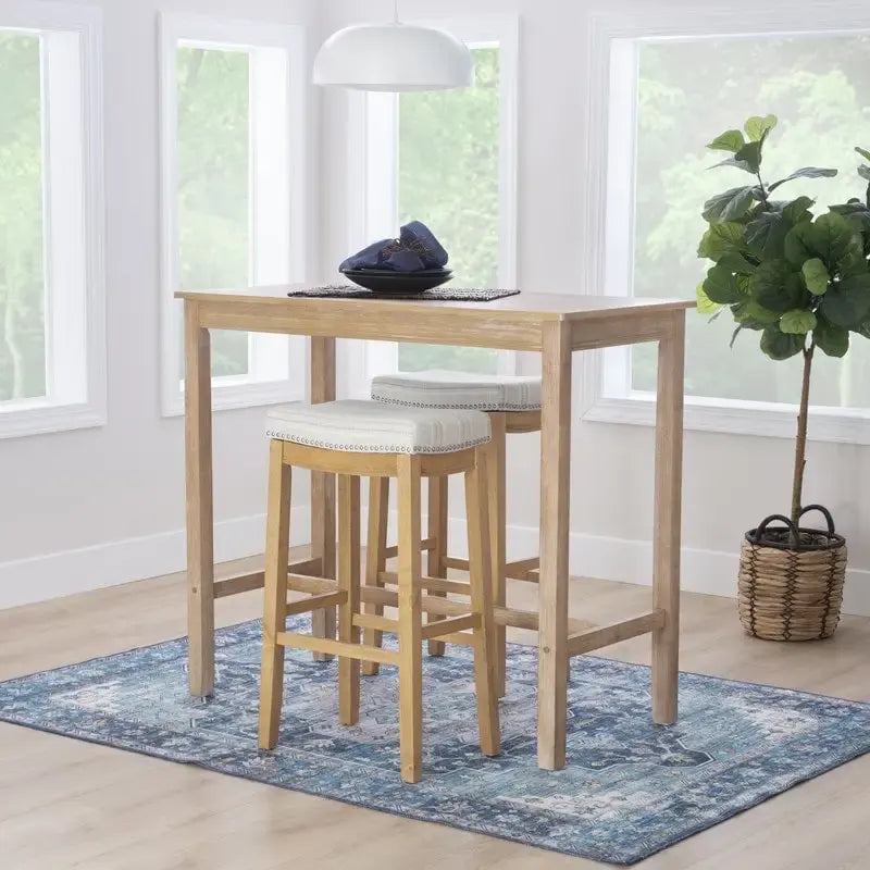 Tabouret de bar rustique à rayures crème