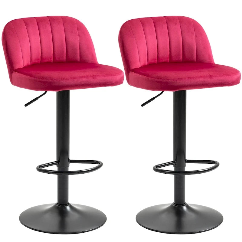 Lot de 2 tabourets de bar réglables, tabourets de bar en velours hauteur comptoir, tabourets de cuisine rembourrés avec siège pivotant, cadre en acier