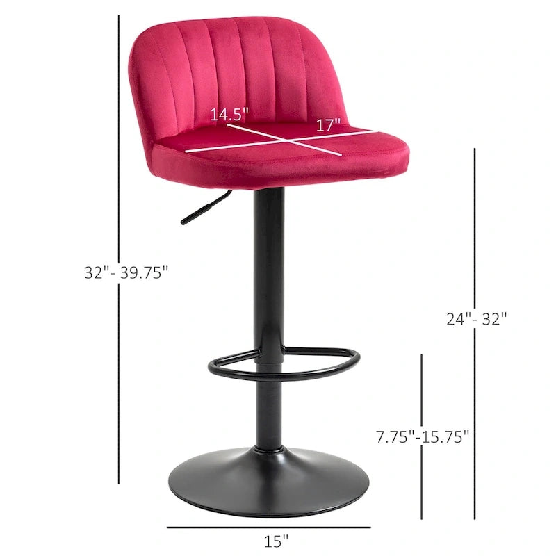 Lot de 2 tabourets de bar réglables, tabourets de bar en velours hauteur comptoir, tabourets de cuisine rembourrés avec siège pivotant, cadre en acier