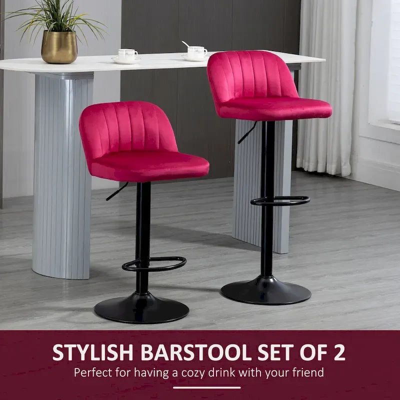 Lot de 2 tabourets de bar réglables, tabourets de bar en velours hauteur comptoir, tabourets de cuisine rembourrés avec siège pivotant, cadre en acier