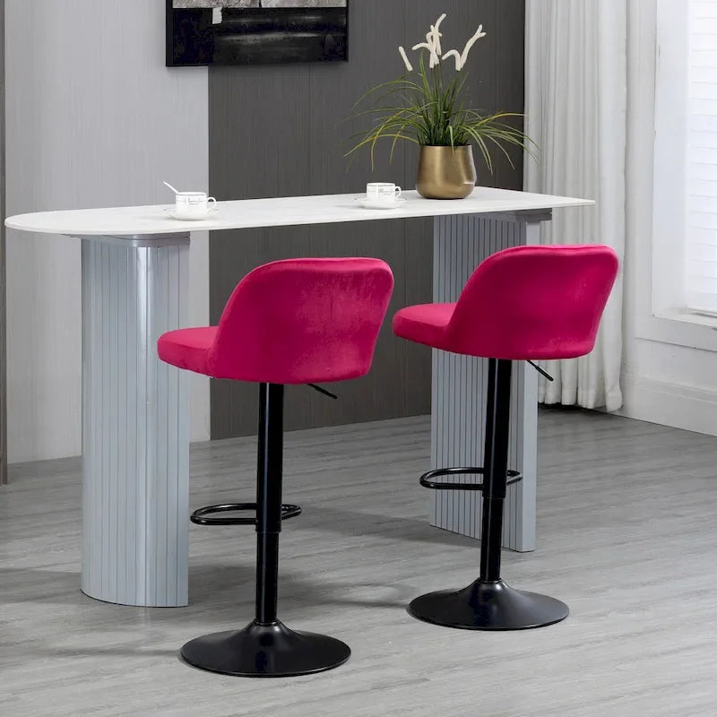 Lot de 2 tabourets de bar réglables, tabourets de bar en velours hauteur comptoir, tabourets de cuisine rembourrés avec siège pivotant, cadre en acier