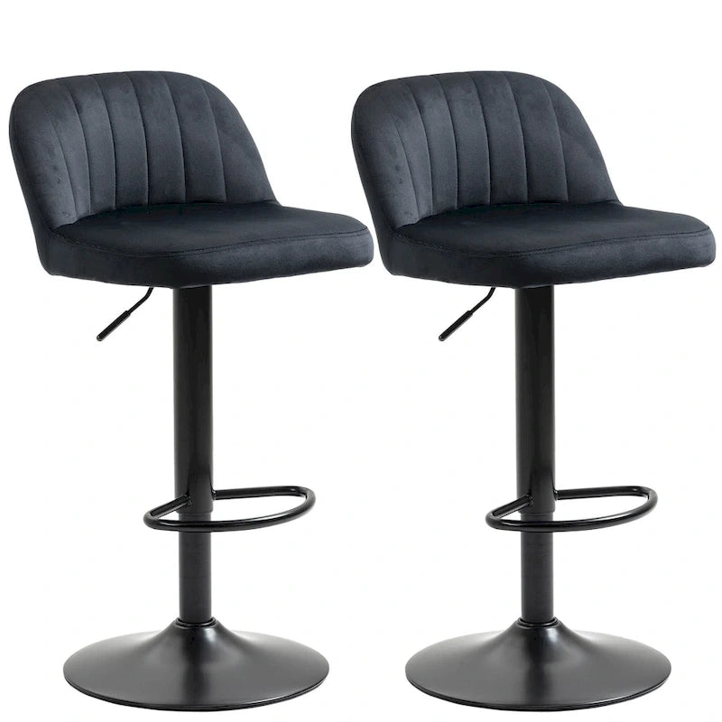 Lot de 2 tabourets de bar réglables, tabourets de bar en velours hauteur comptoir, tabourets de cuisine rembourrés avec siège pivotant, cadre en acier