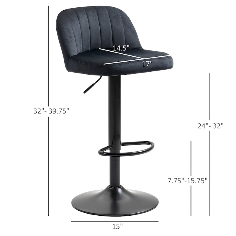 Lot de 2 tabourets de bar réglables, tabourets de bar en velours hauteur comptoir, tabourets de cuisine rembourrés avec siège pivotant, cadre en acier