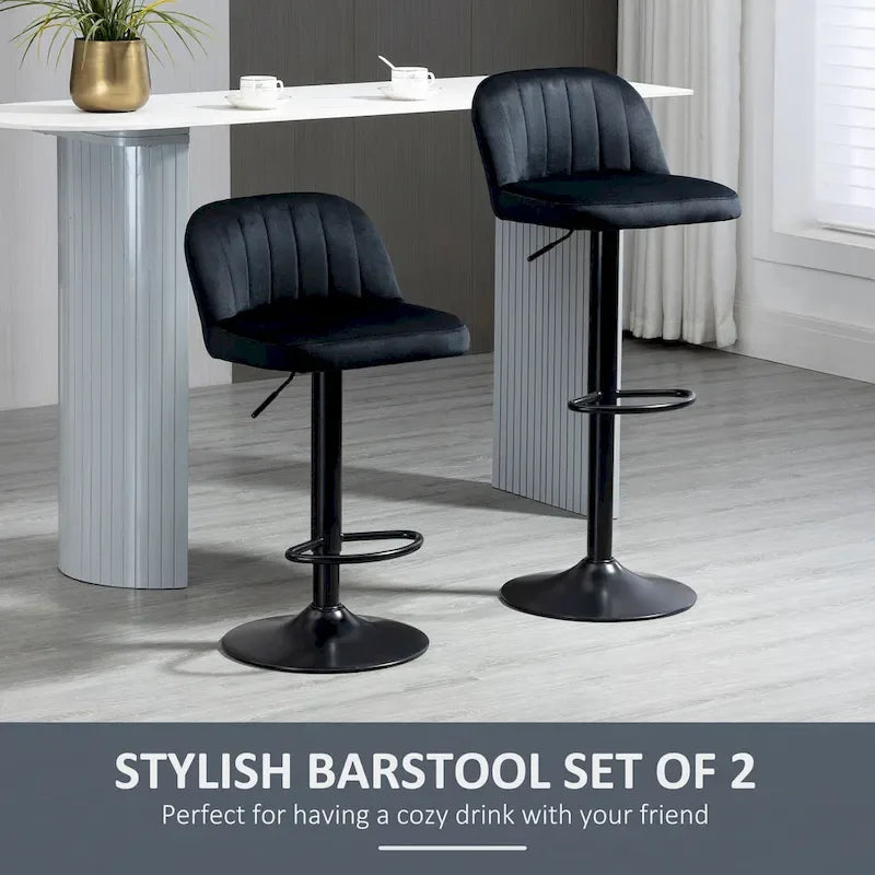 Lot de 2 tabourets de bar réglables, tabourets de bar en velours hauteur comptoir, tabourets de cuisine rembourrés avec siège pivotant, cadre en acier