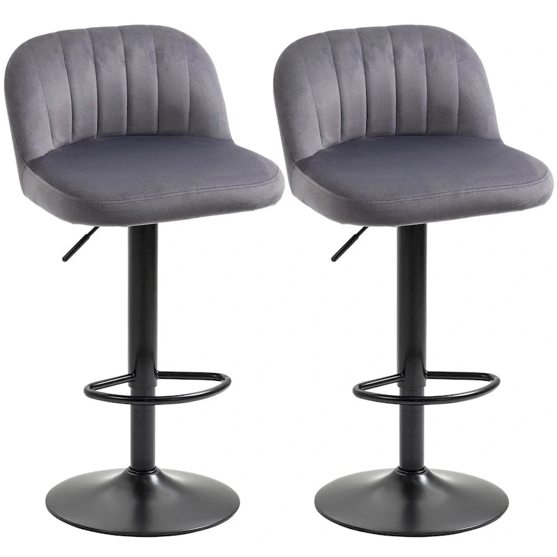 Lot de 2 tabourets de bar réglables, tabourets de bar en velours hauteur comptoir, tabourets de cuisine rembourrés avec siège pivotant, cadre en acier