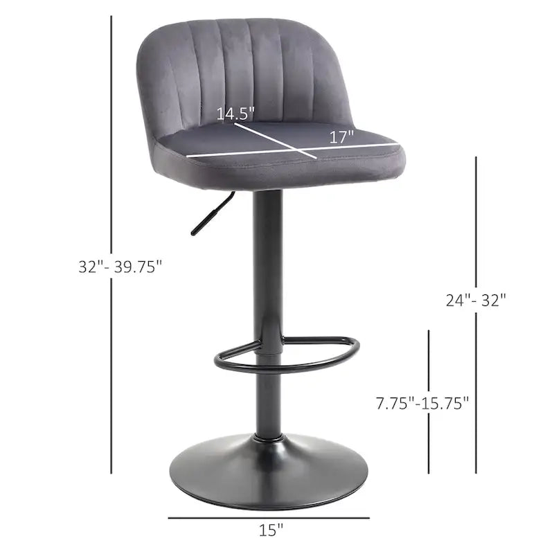 Lot de 2 tabourets de bar réglables, tabourets de bar en velours hauteur comptoir, tabourets de cuisine rembourrés avec siège pivotant, cadre en acier