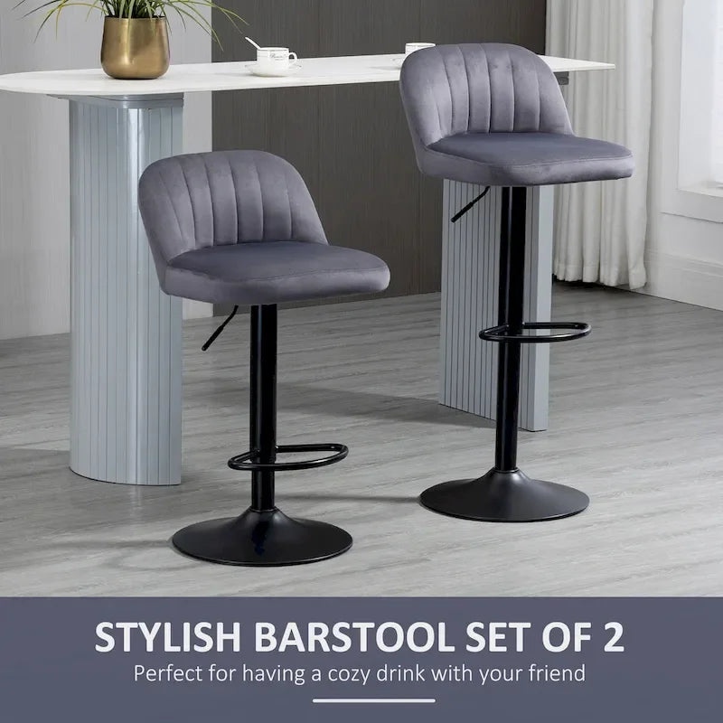 Lot de 2 tabourets de bar réglables, tabourets de bar en velours hauteur comptoir, tabourets de cuisine rembourrés avec siège pivotant, cadre en acier