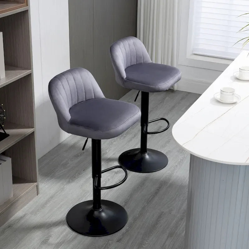 Lot de 2 tabourets de bar réglables, tabourets de bar en velours hauteur comptoir, tabourets de cuisine rembourrés avec siège pivotant, cadre en acier