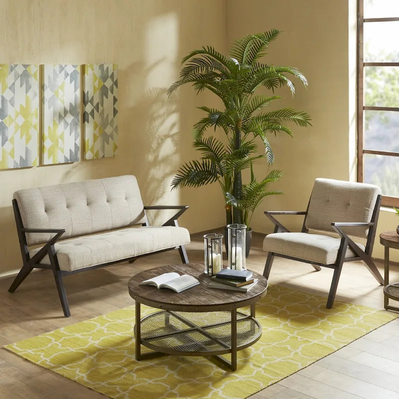Fauteuil rembourré avec cadre en bois oblique