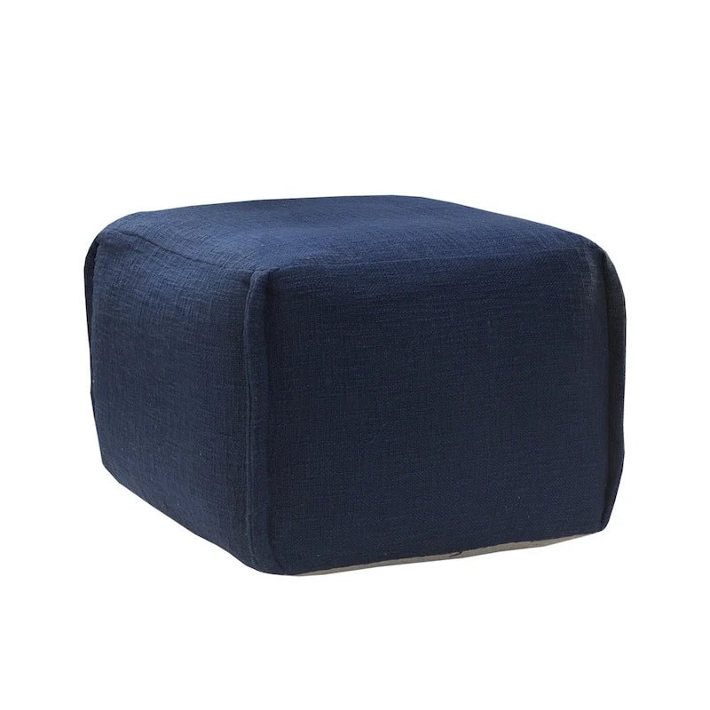 Pouf plissé bleu marine uni fait main