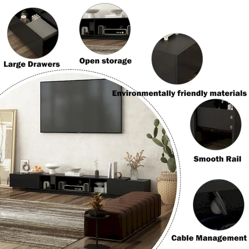 Meuble TV pour 90 pouces, Meuble TV multimédia, Console multimédia pour centre de divertissement