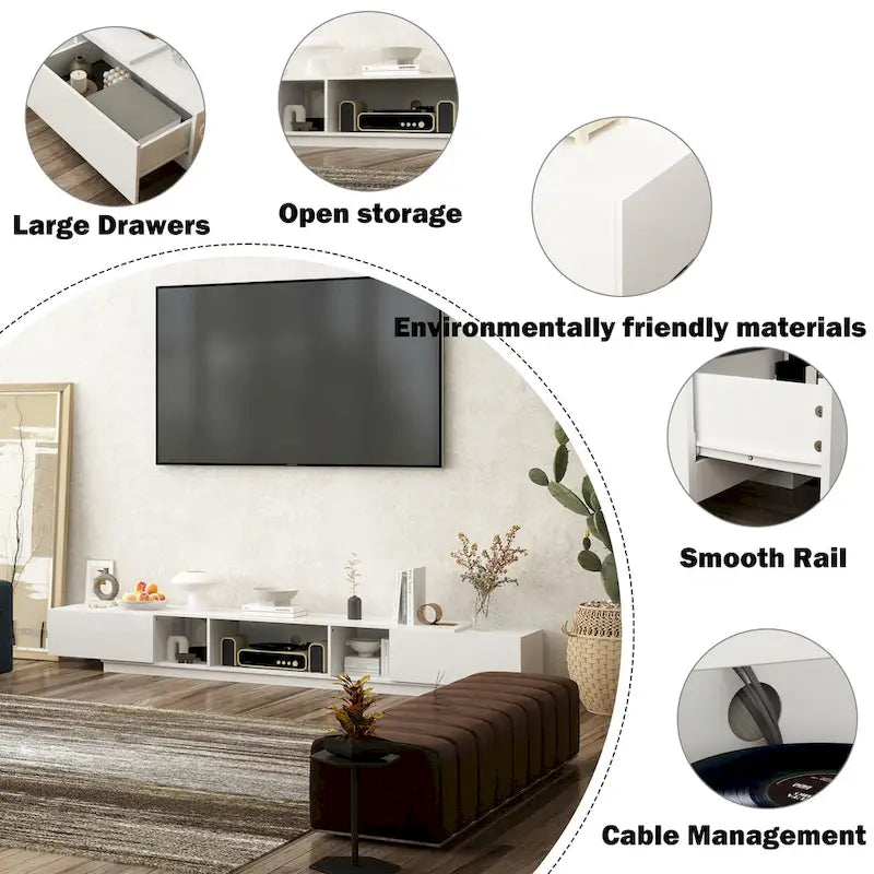 Meuble TV pour 90 pouces, Meuble TV multimédia, Console multimédia pour centre de divertissement