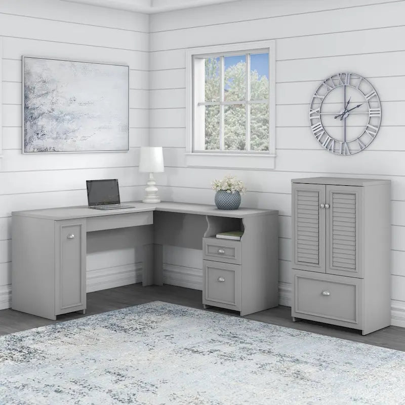 Fairview 60W L Shaped Desk and Storage Cabinet by Bush Furniture