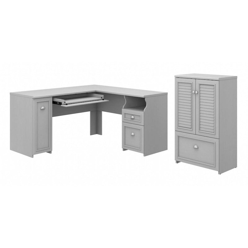 Bureau en L et meuble de rangement par