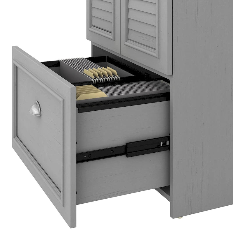 Bureau en L et meuble de rangement par