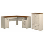 Bureau en L et meuble de rangement par