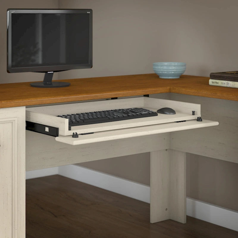 Bureau en L et meuble de rangement par