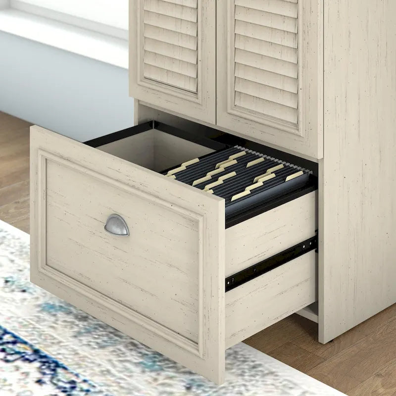 Bureau en L et meuble de rangement par
