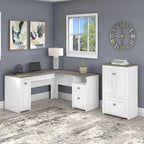 Bureau en L et meuble de rangement par