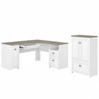 Bureau en L et meuble de rangement par
