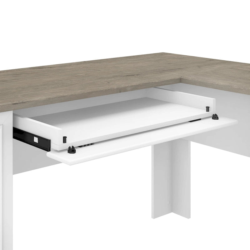 Bureau en L et meuble de rangement par