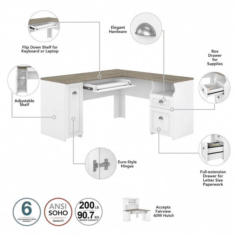 Bureau en L et meuble de rangement par