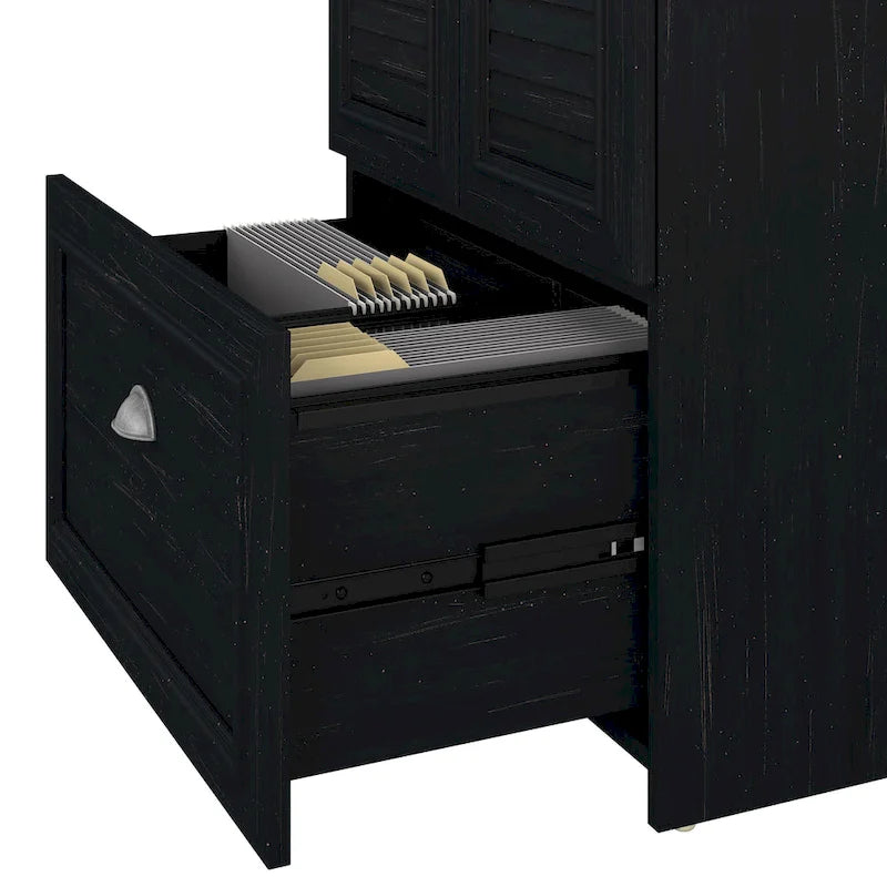 Bureau en L et meuble de rangement par