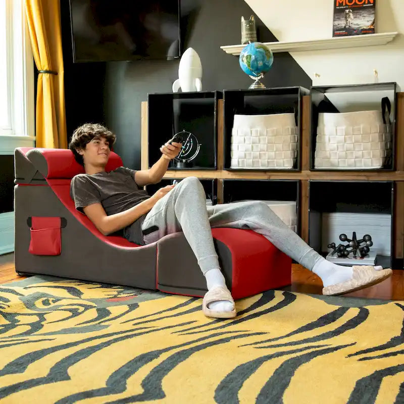 Chaise, table et pouf de jeu convertibles 3 en 1 avec appui-tête réglable - Vinyle