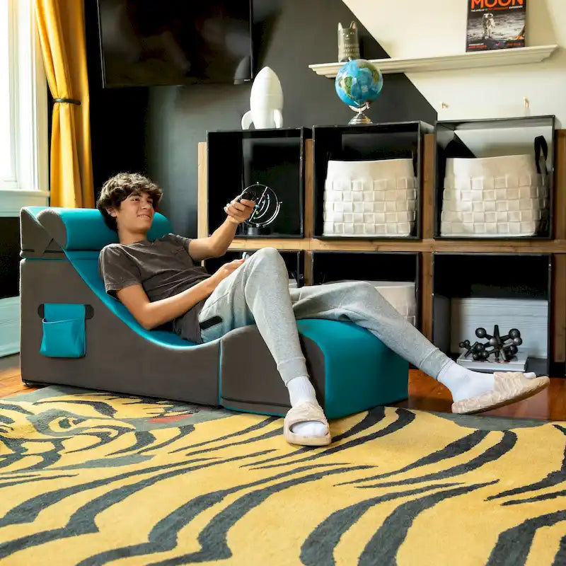 Chaise, table et pouf de jeu convertibles 3 en 1 avec appui-tête réglable - Vinyle