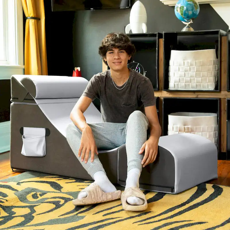 Chaise, table et pouf de jeu convertibles 3 en 1 avec appui-tête réglable - Vinyle
