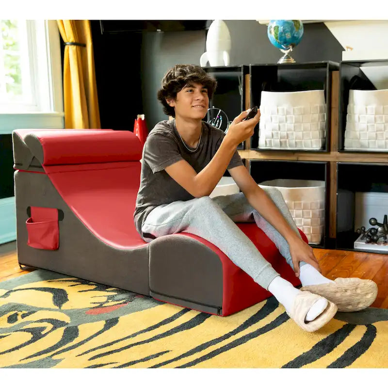 Chaise, table et pouf de jeu convertibles 3 en 1 avec appui-tête réglable - Vinyle