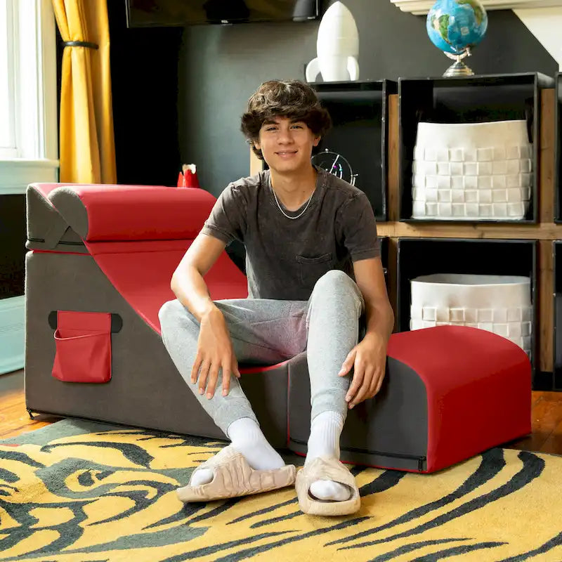 Chaise, table et pouf de jeu convertibles 3 en 1 avec appui-tête réglable - Vinyle