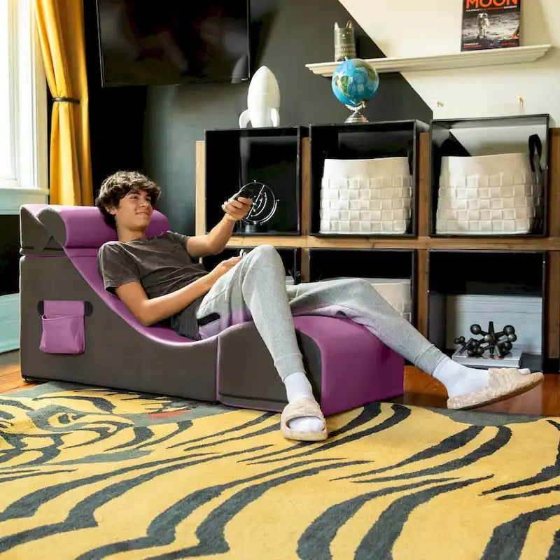 Chaise, table et pouf de jeu convertibles 3 en 1 avec appui-tête réglable - Vinyle
