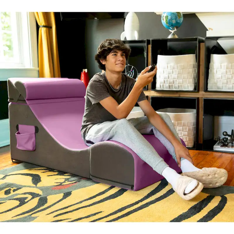 Chaise, table et pouf de jeu convertibles 3 en 1 avec appui-tête réglable - Vinyle