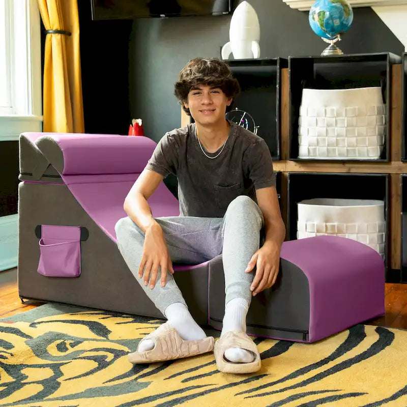 Chaise, table et pouf de jeu convertibles 3 en 1 avec appui-tête réglable - Vinyle