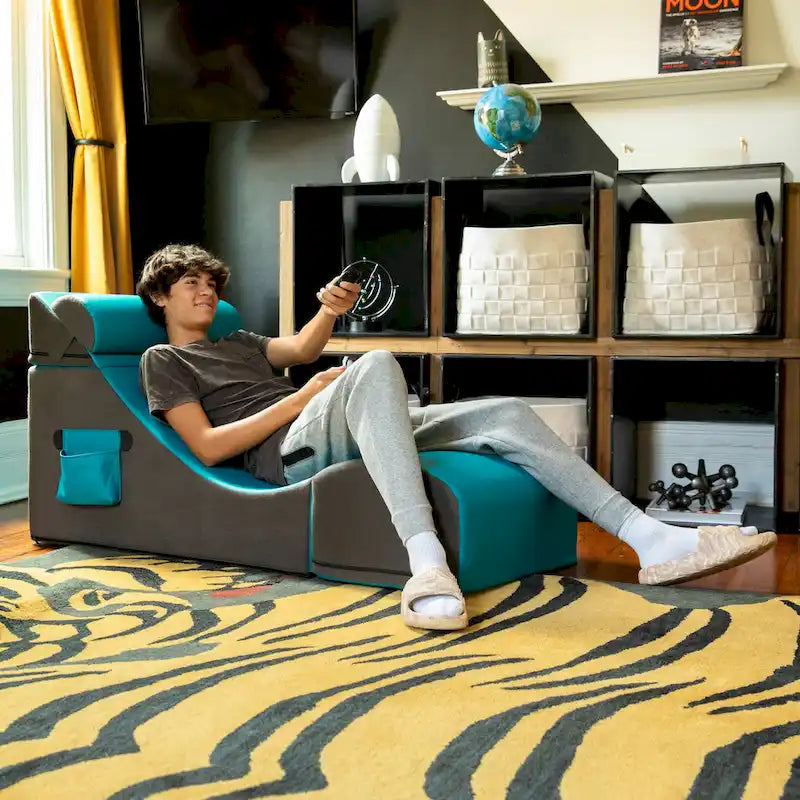 Chaise, table et pouf de jeu convertibles 3 en 1 avec appui-tête réglable - Vinyle