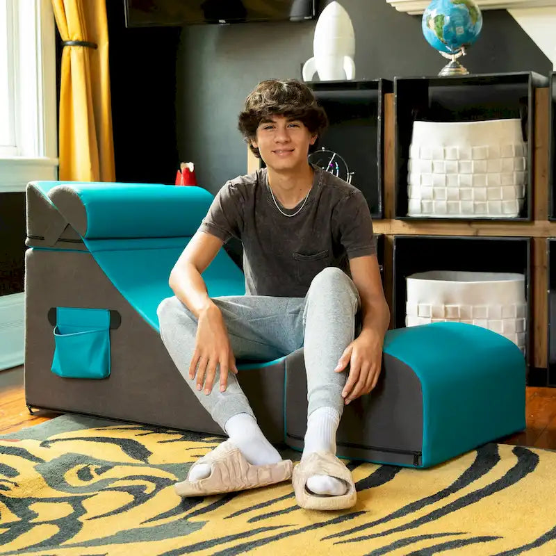 Chaise, table et pouf de jeu convertibles 3 en 1 avec appui-tête réglable - Vinyle