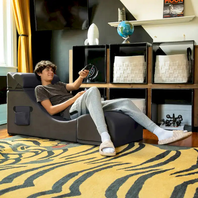 Chaise, table et pouf de jeu convertibles 3 en 1 avec appui-tête réglable - Vinyle