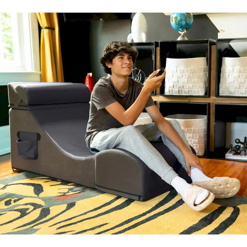 Chaise, table et pouf de jeu convertibles 3 en 1 avec appui-tête réglable - Vinyle