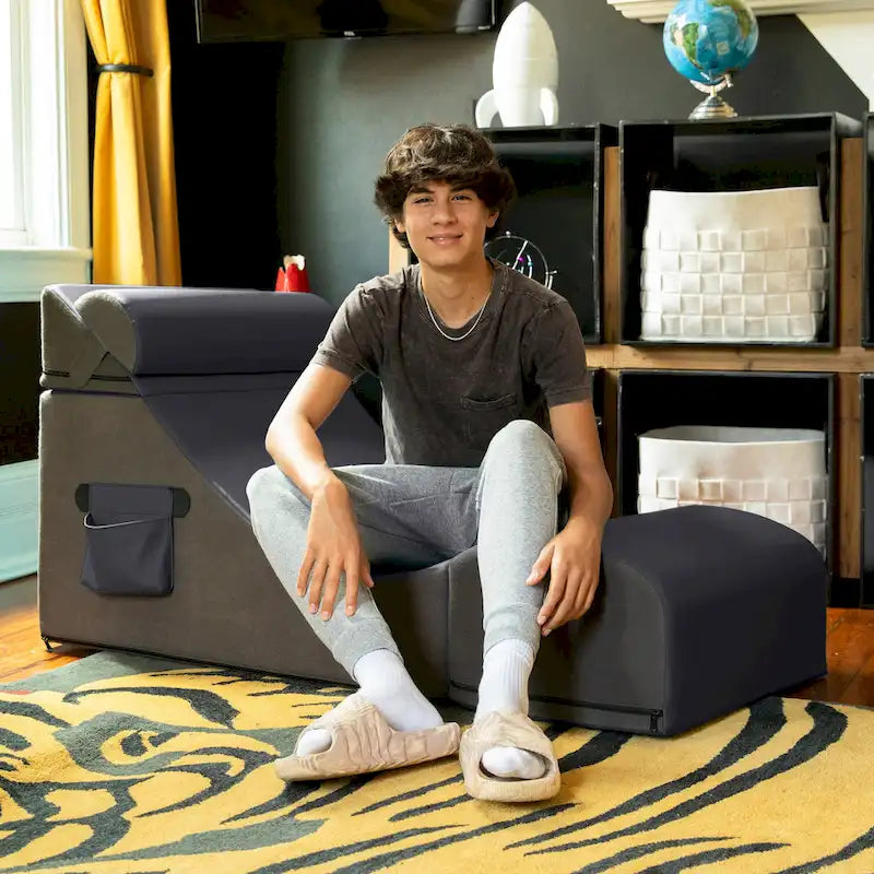 Chaise, table et pouf de jeu convertibles 3 en 1 avec appui-tête réglable - Vinyle