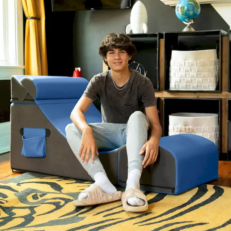 Chaise, table et pouf de jeu convertibles 3 en 1 avec appui-tête réglable - Vinyle