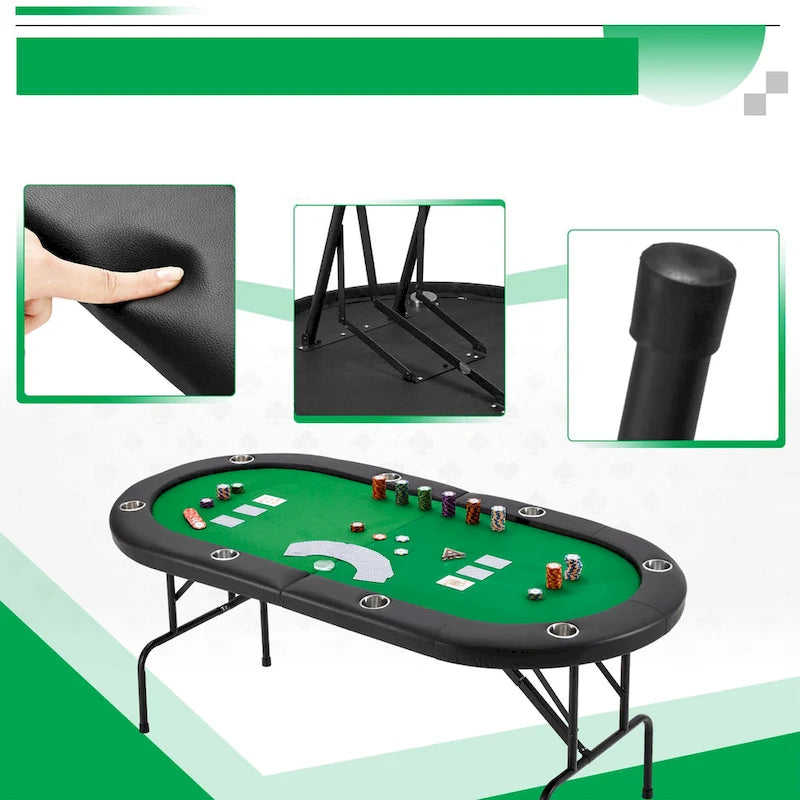 Table de poker pliable 8 joueurs avec porte-gobelets