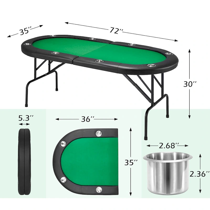 Table de poker pliable 8 joueurs avec porte-gobelets