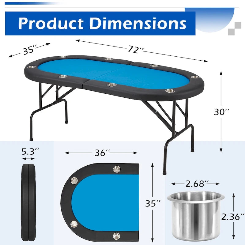 Table de poker pliable 8 joueurs avec porte-gobelets